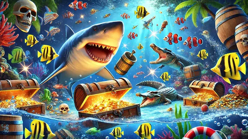 Sasaran ikan dan efek visual dalam ruang permainan bawah laut